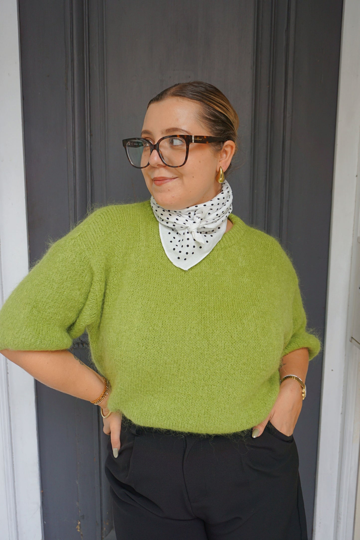 Pull mohair olive manches 3/4