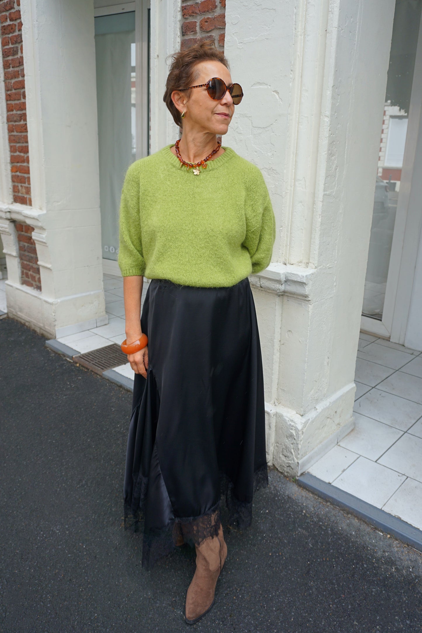 Pull mohair olive manches 3/4