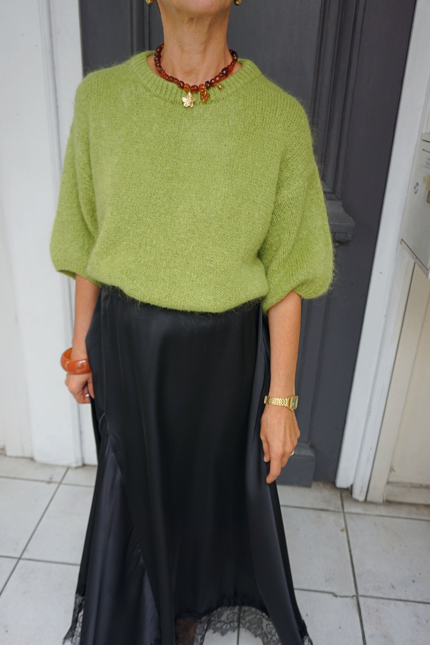 Pull mohair olive manches 3/4