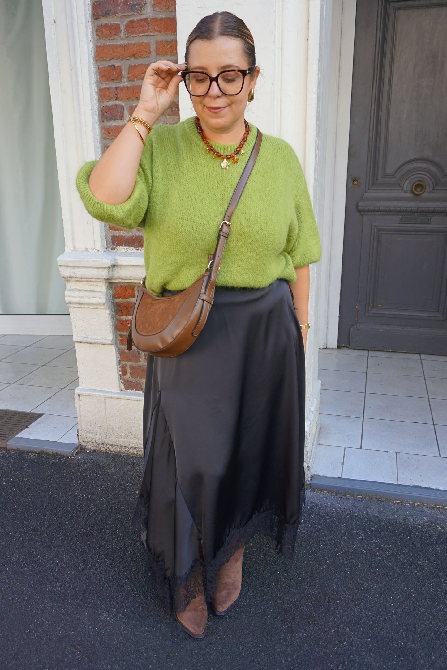 Pull mohair olive manches 3/4