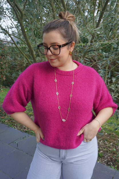 Pull mohair rose manches 3/4