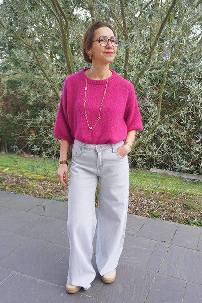 Pull mohair rose manches 3/4