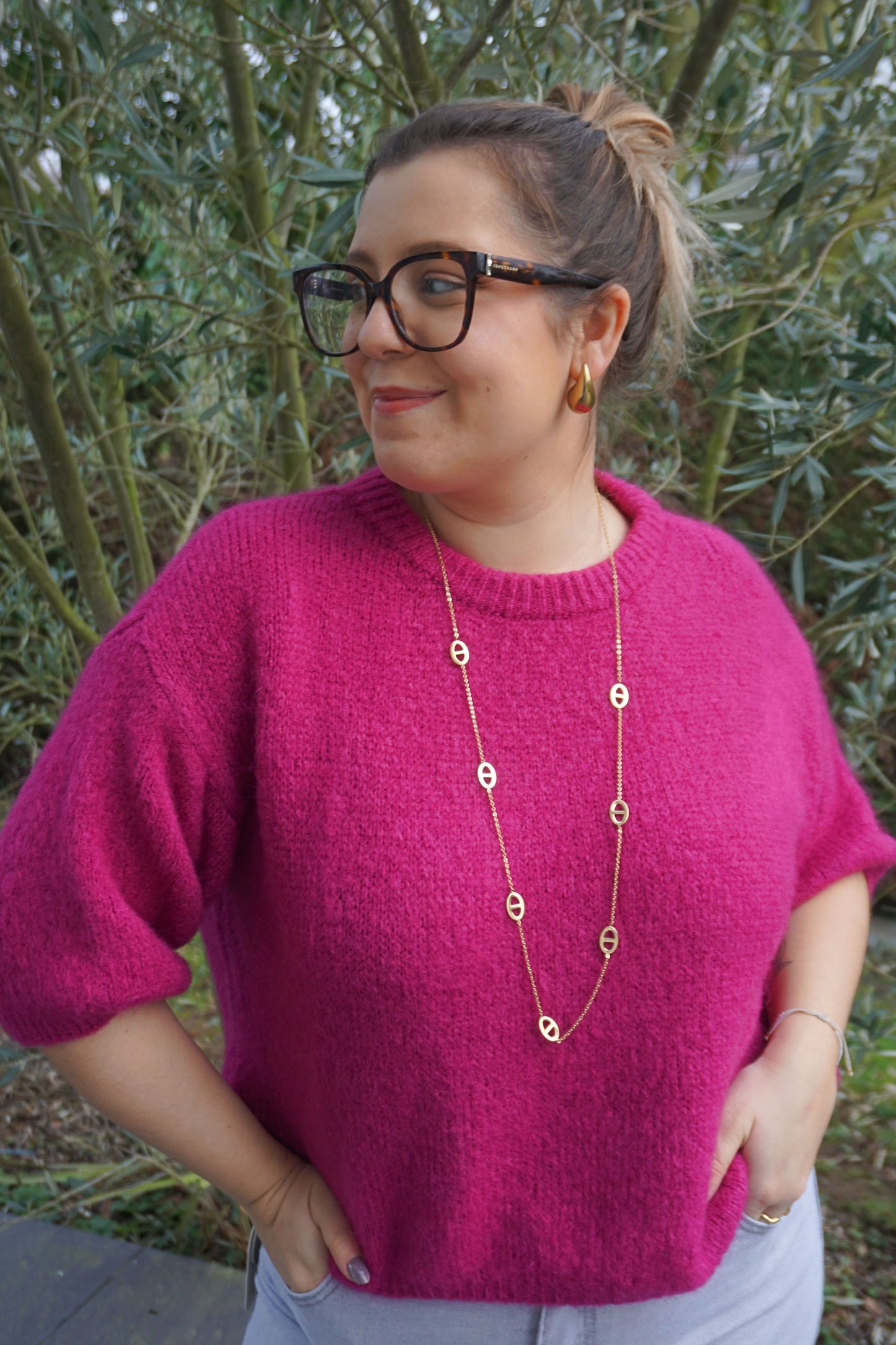 Pull mohair rose manches 3/4