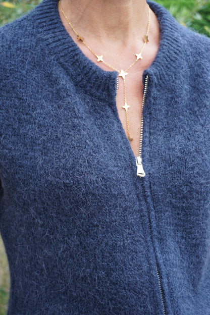 Pull sans manches alpaga zippé bleu marine