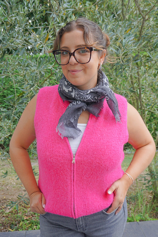 Pull sans manches alpaga zippé rose vif