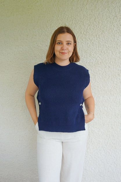 Pull sans manches bleu marine