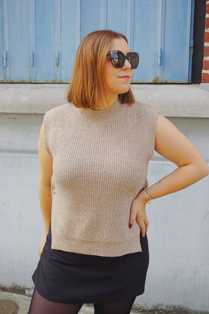 Pull sans manches taupe