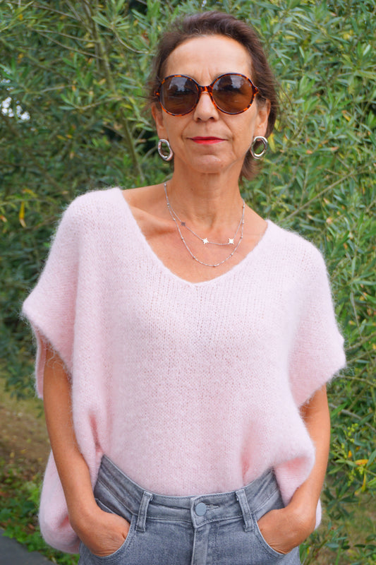 Pull rose alpaga manches courtes