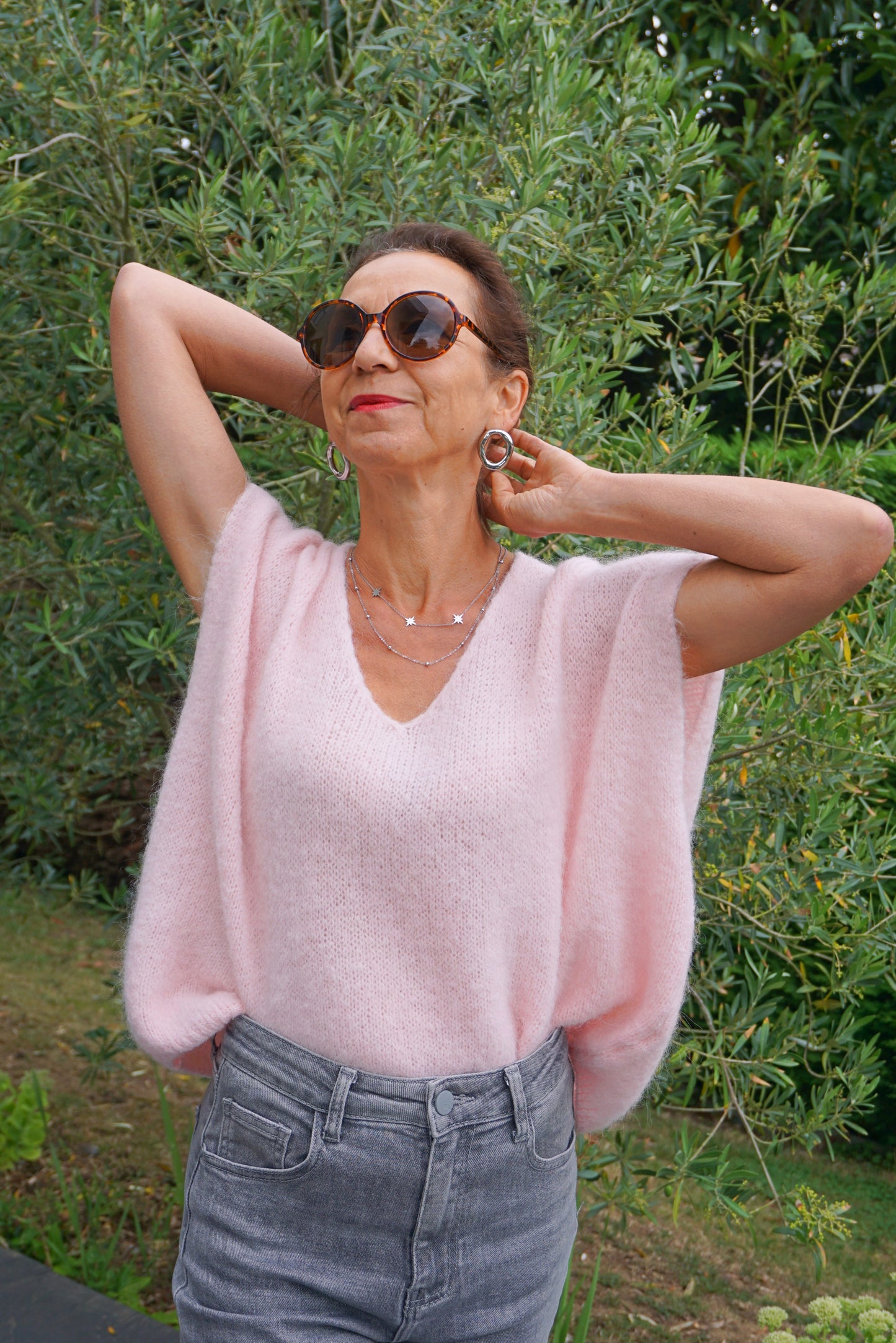 Pull rose alpaga manches courtes
