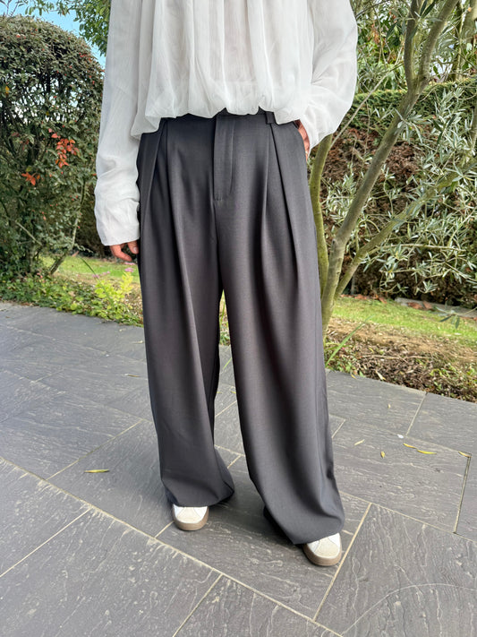Pantalon tailleur gris wide leg