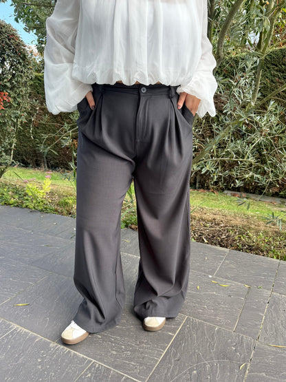 Pantalon tailleur gris wide leg