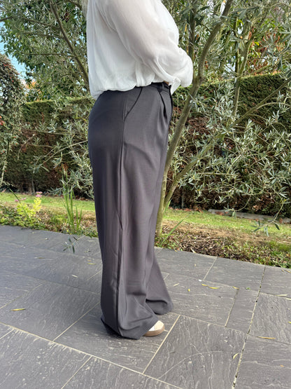 Pantalon tailleur gris wide leg
