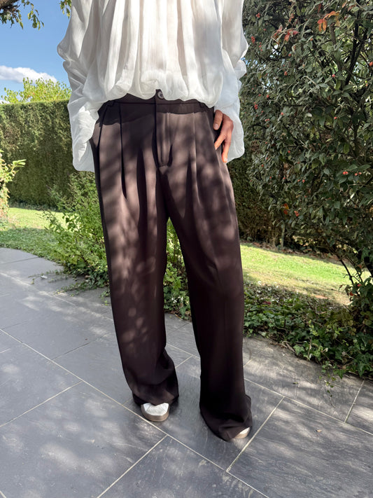 Pantalon tailleur marron wide leg