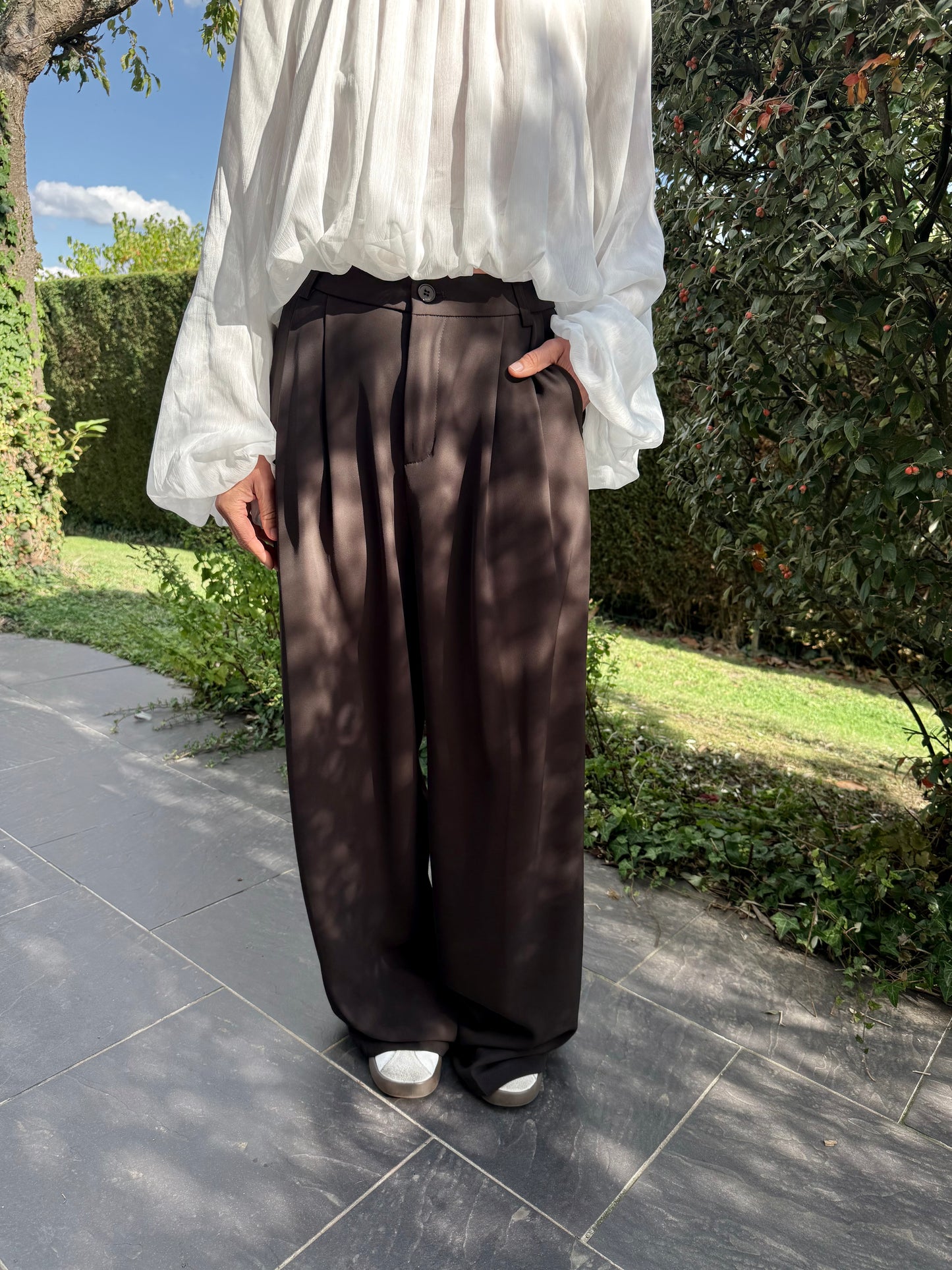 Pantalon tailleur marron wide leg