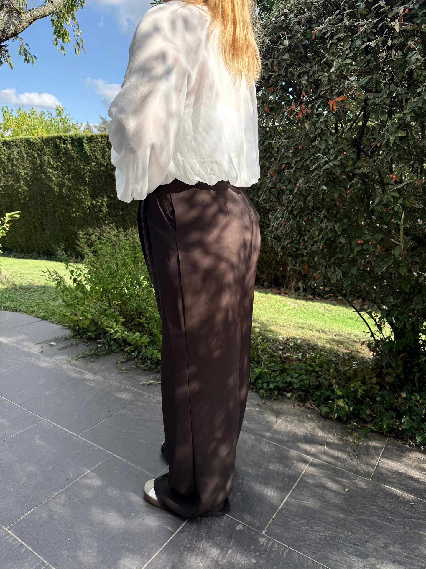 Pantalon tailleur marron wide leg