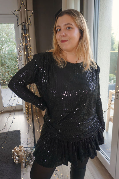 Robe drapée noire à sequins