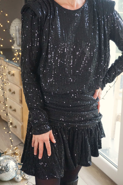 Robe drapée noire à sequins