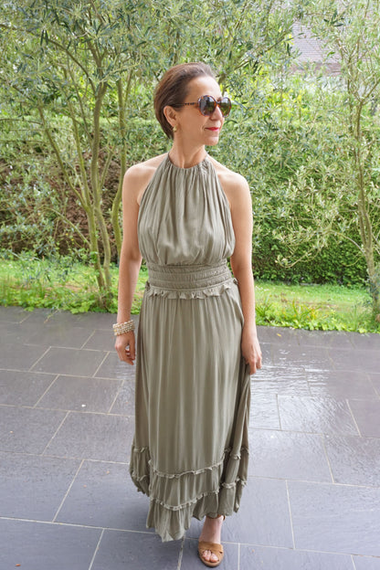 Robe longue kaki dos nu