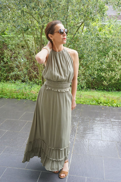 Robe longue kaki dos nu