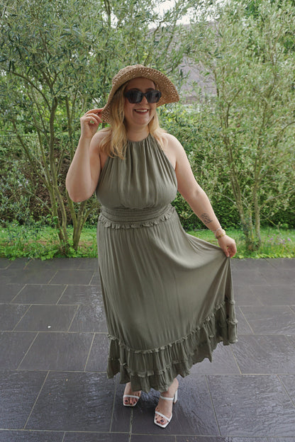 Robe longue kaki dos nu