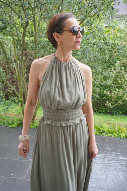 Robe longue kaki dos nu