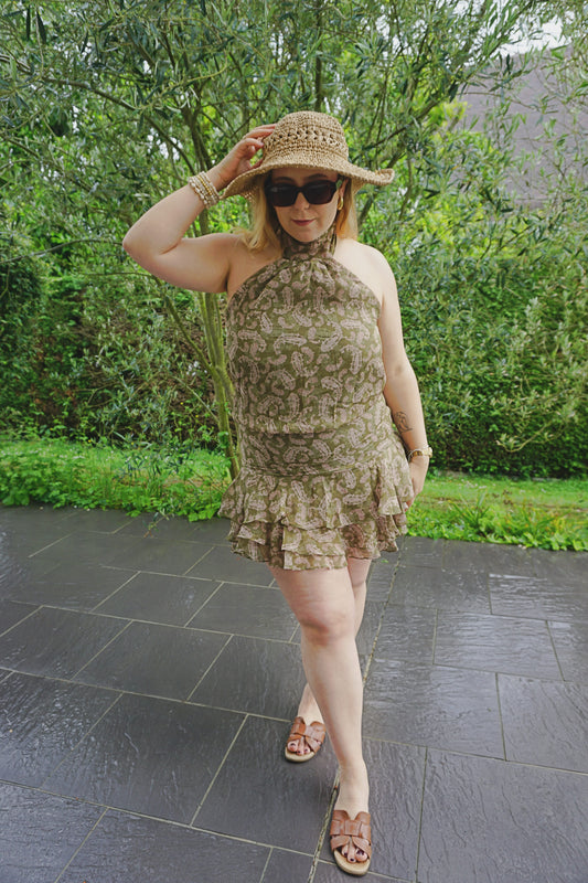 Robe kaki motifs cachemire