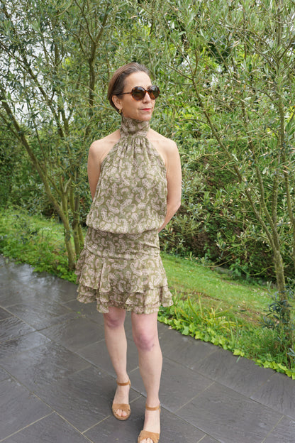 Robe kaki motifs cachemire