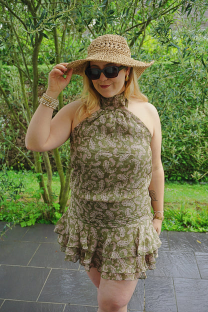 Robe kaki motifs cachemire