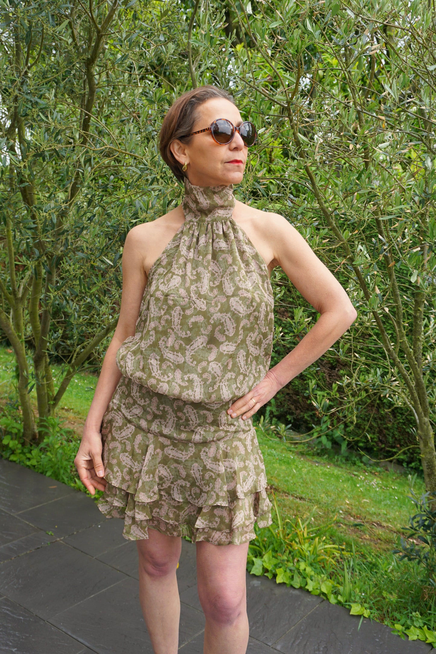 Robe kaki motifs cachemire