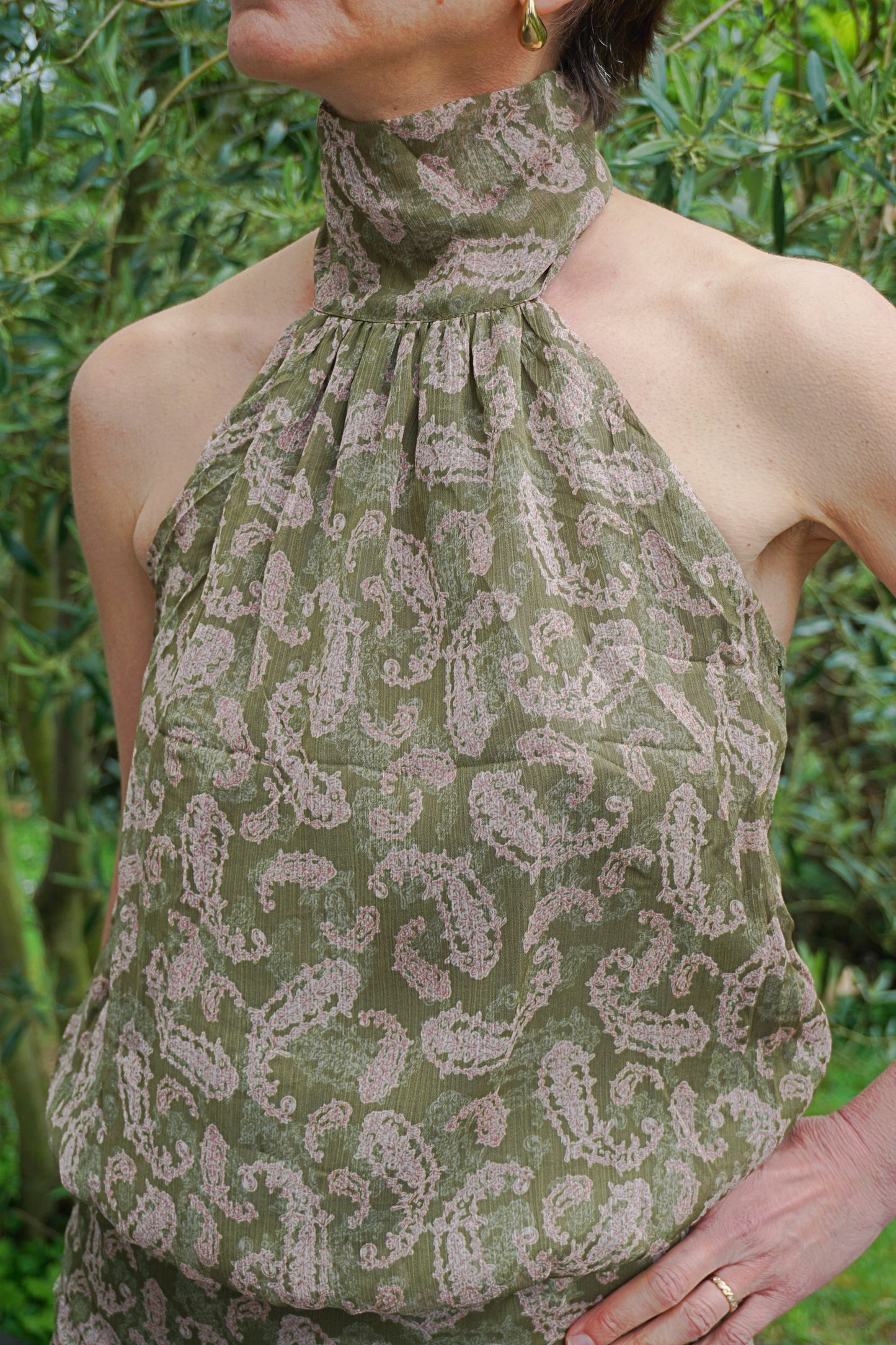 Robe kaki motifs cachemire