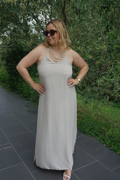 Robe longue crème fines bretelles