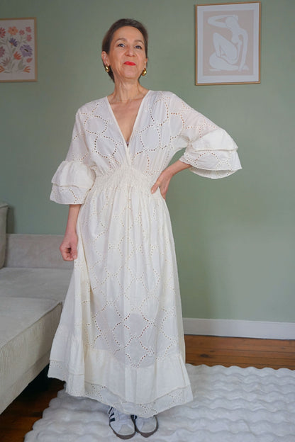 Robe dentelle crème coton