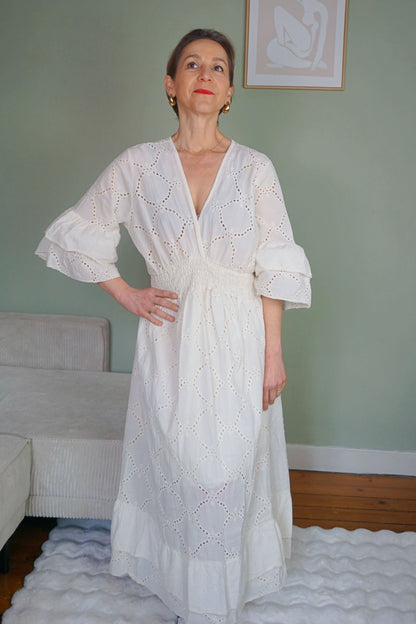 Robe dentelle crème coton