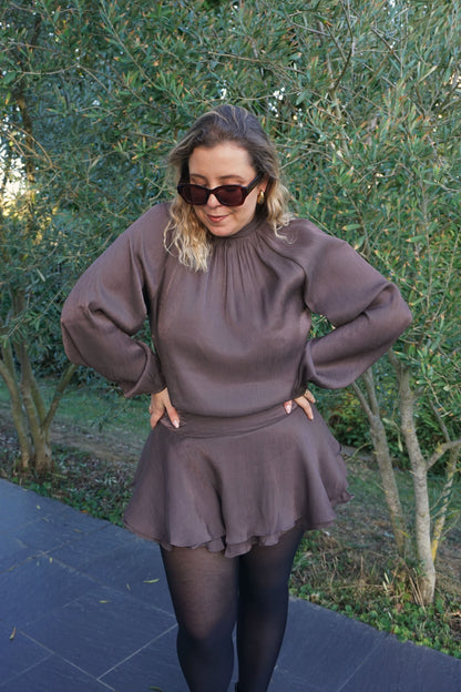 Robe marron glacé fluide bouffante