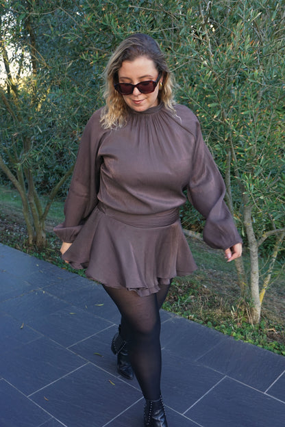 Robe marron glacé fluide bouffante