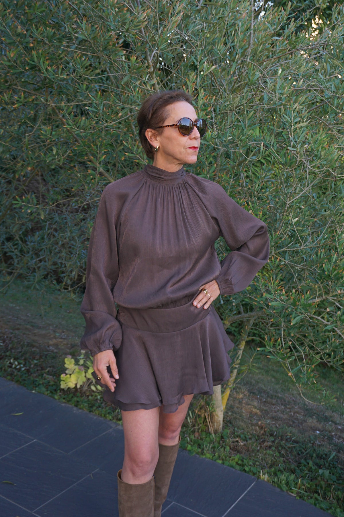 Robe marron glacé fluide bouffante