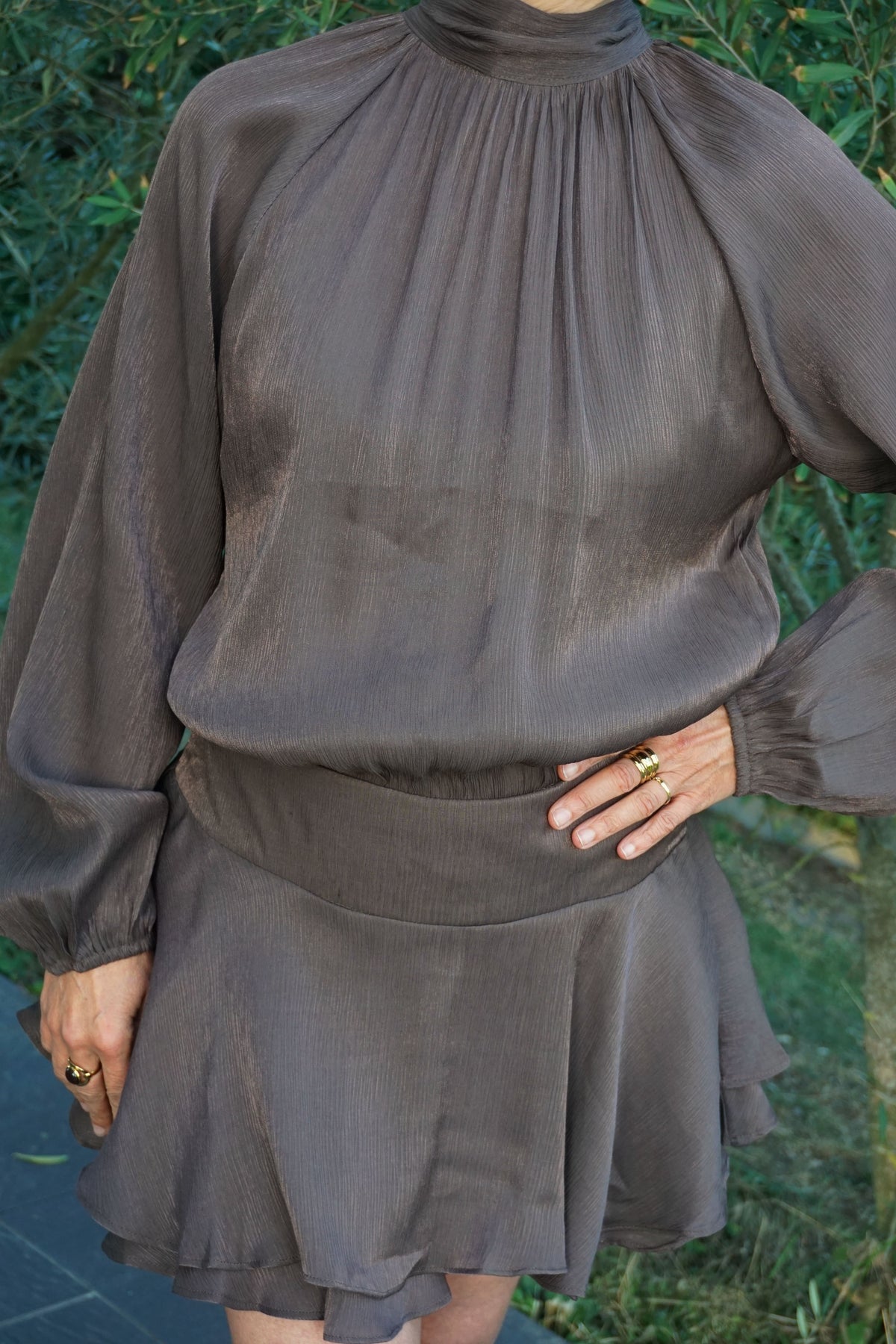 Robe marron glacé fluide bouffante