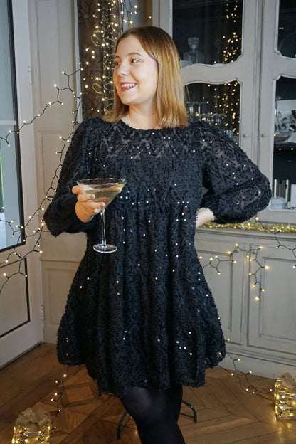 Robe noire Babydoll à sequins