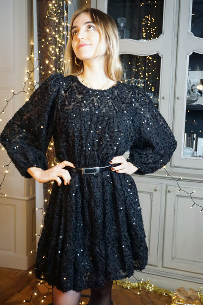 Robe noire Babydoll à sequins