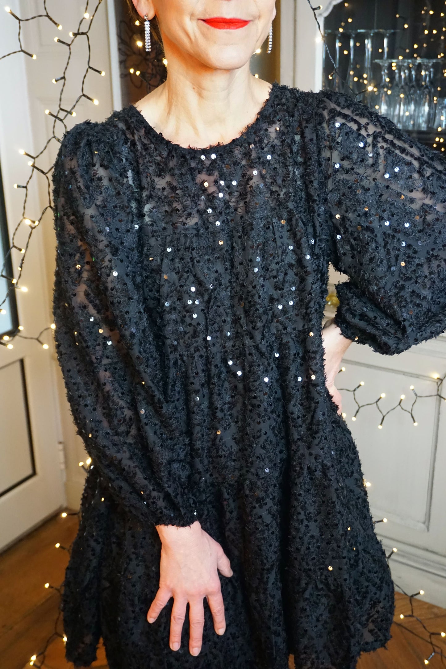 Robe noire Babydoll à sequins