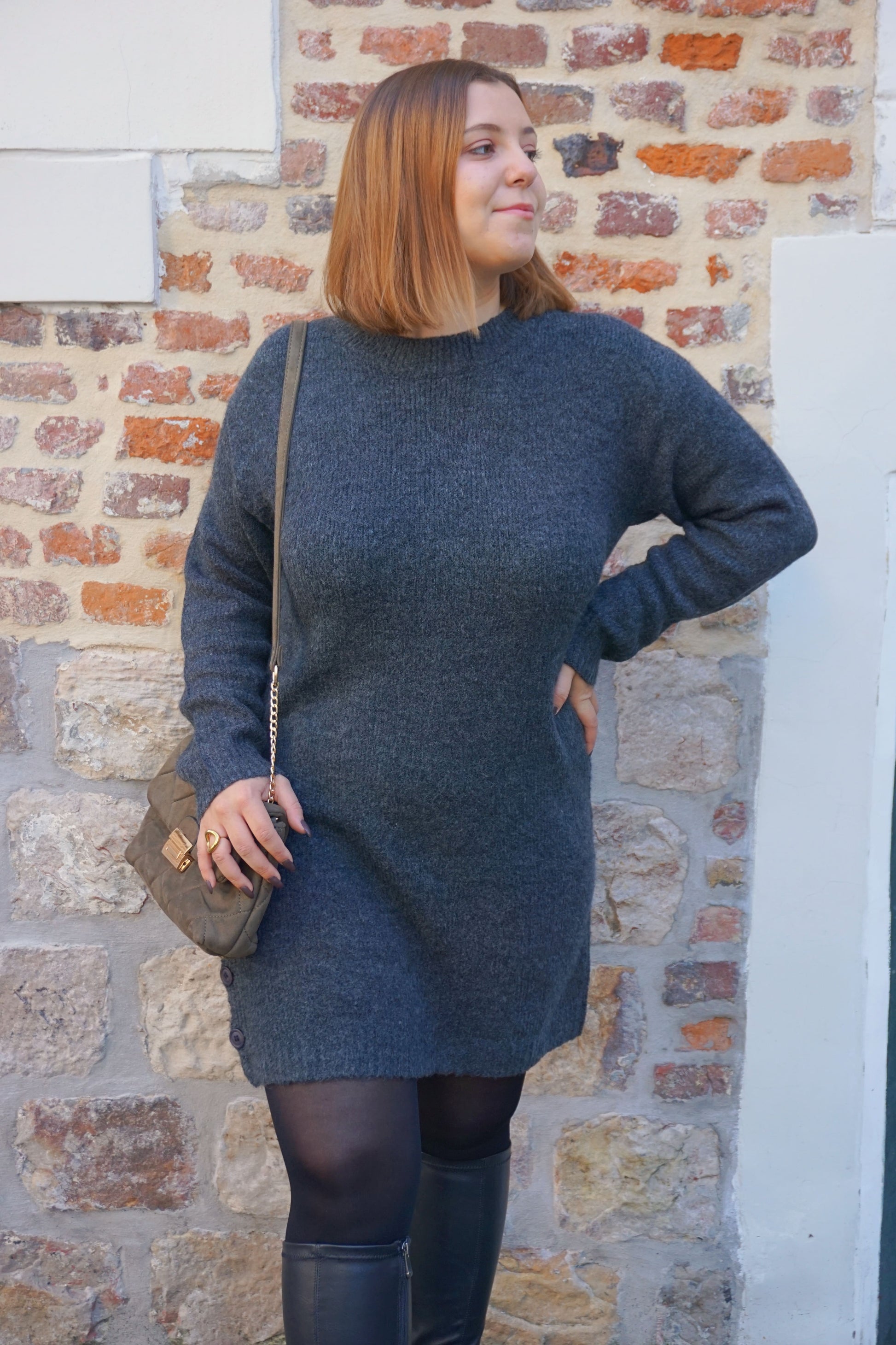 Robe Pull Laine Robe En Laine Grise Robe Pull Longue Col Roulé