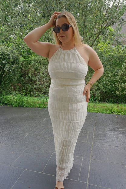Robe smockée crème dos nu