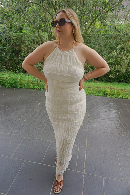 Robe smockée crème dos nu