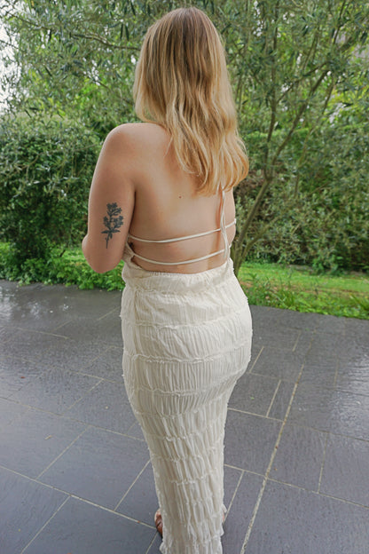 Robe smockée crème dos nu