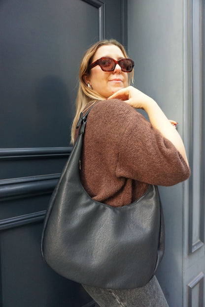 Sac demi-lune en cuir vegan noir