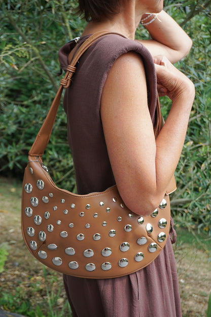 Sac marron clair épaule similicuir rivet clouté