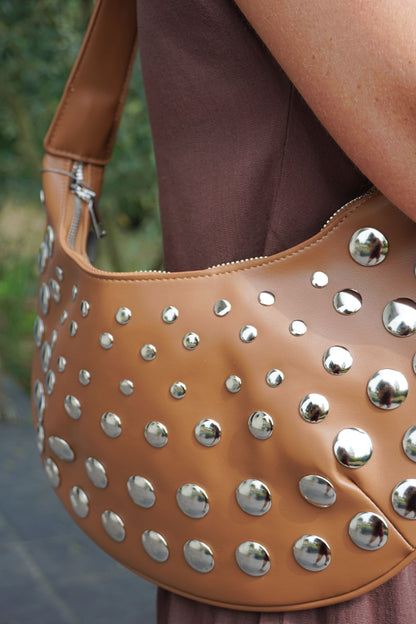 Sac marron clair épaule similicuir rivet clouté