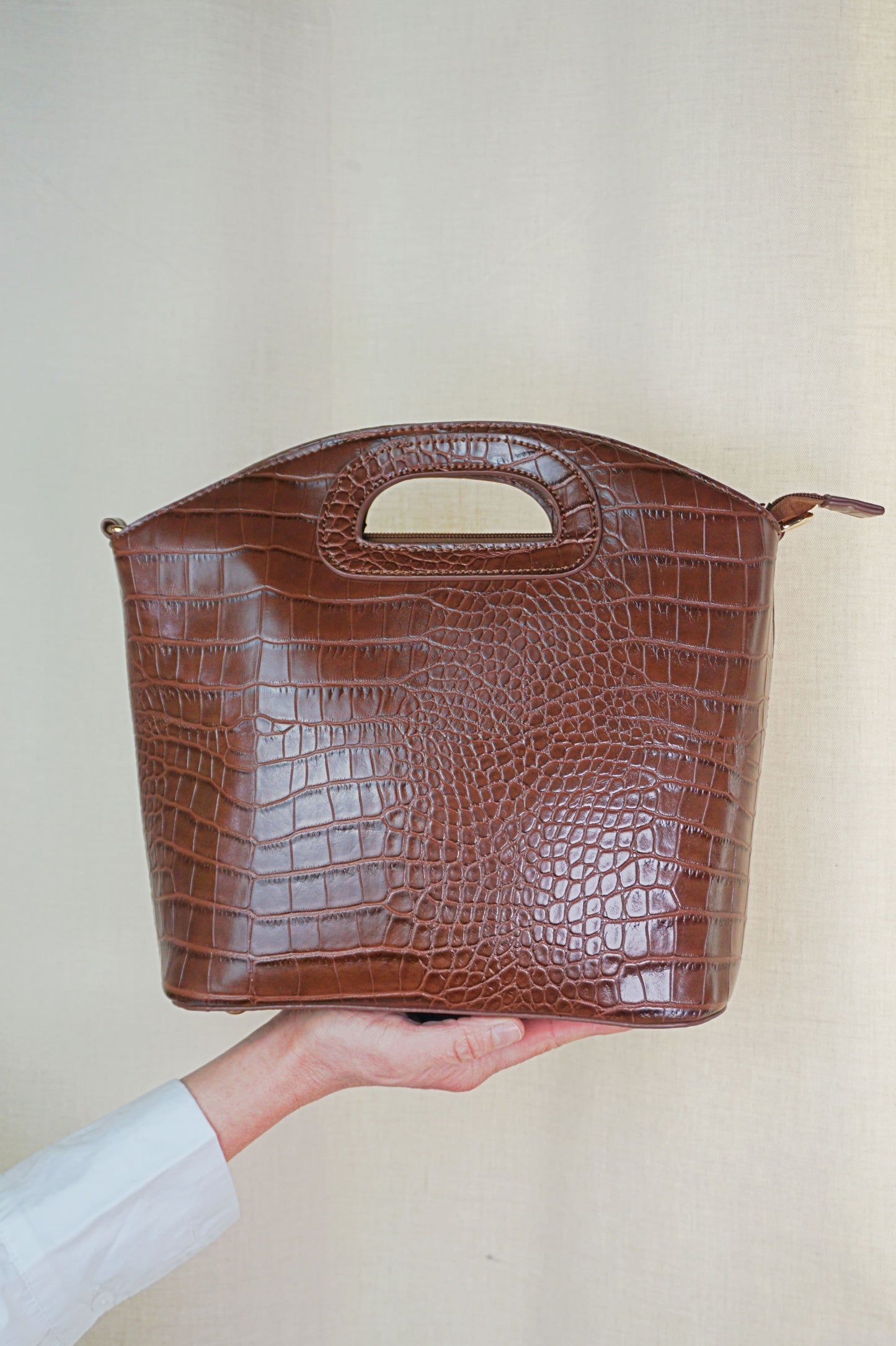 Sac marron croco poignée