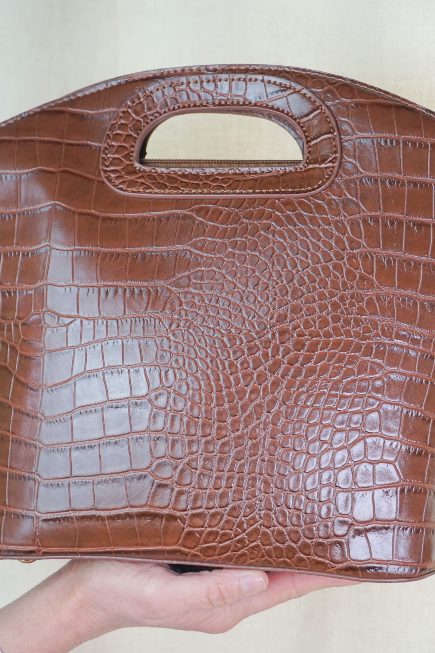 Sac marron croco poignée