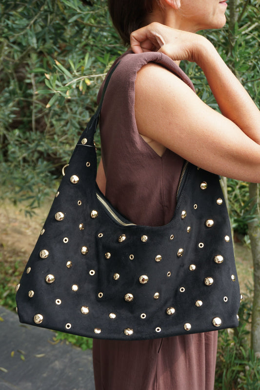 Sac noir épaule effet daim clouté
